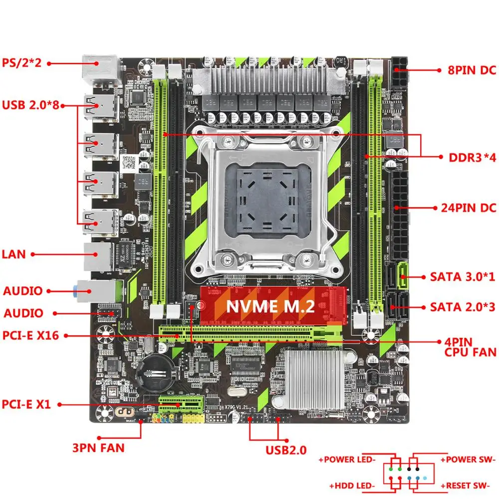 X79 motherboard LGA 2011 M-ATX with M.2 NVME slot support DDR3 Four channels RAM amd Xeon E5 v1 v2 CPU sata3.0 motherboards X79G |