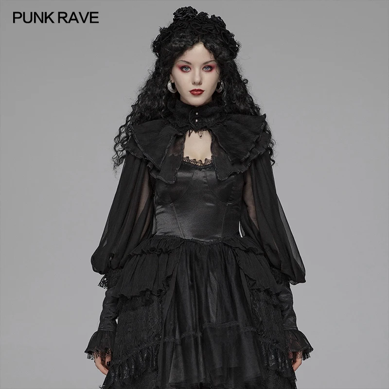 

PUNK RAVE Women's Gothic Lolita Lace Puff Sleeve Sexy Short Cloak Evening Party Retro Women Cape Thin Coat Jacquard Fabric