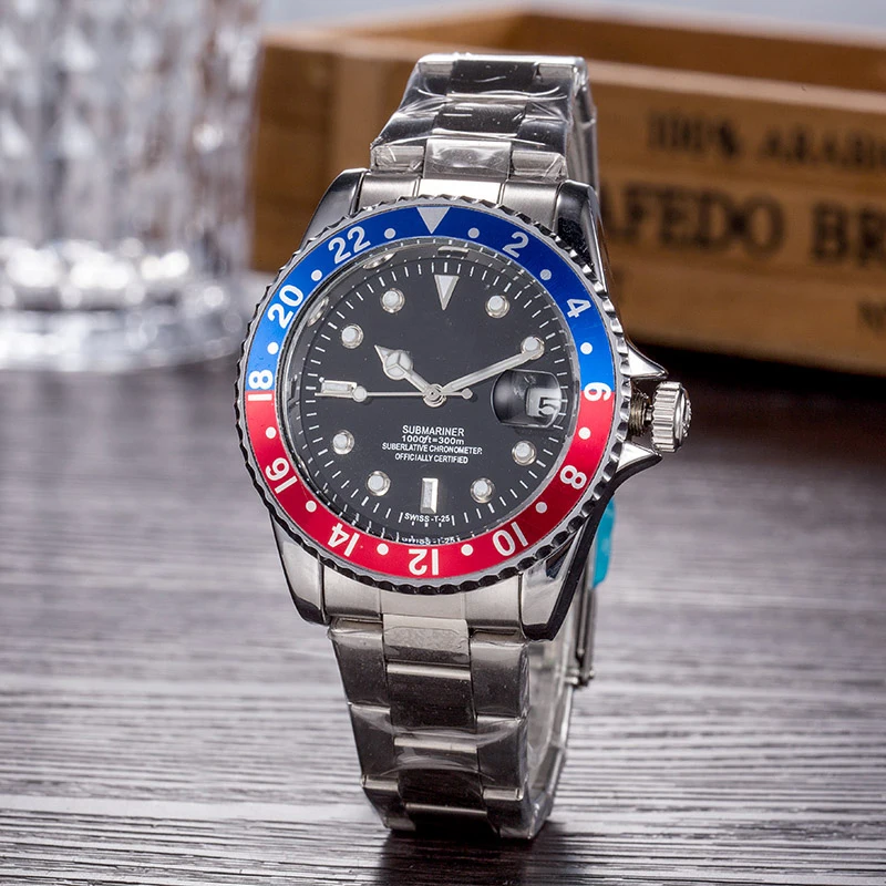 

calendar Luxury Brand diamond watch for business mens Alarmclock mechanical watch with steel wristband watch