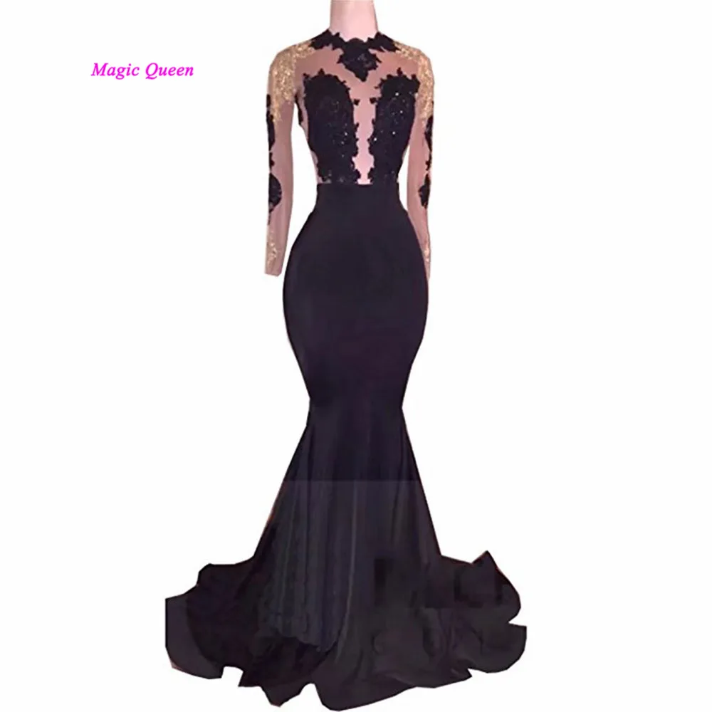 Женское вечернее платье русалка элегантное черное золотистое кружевное с