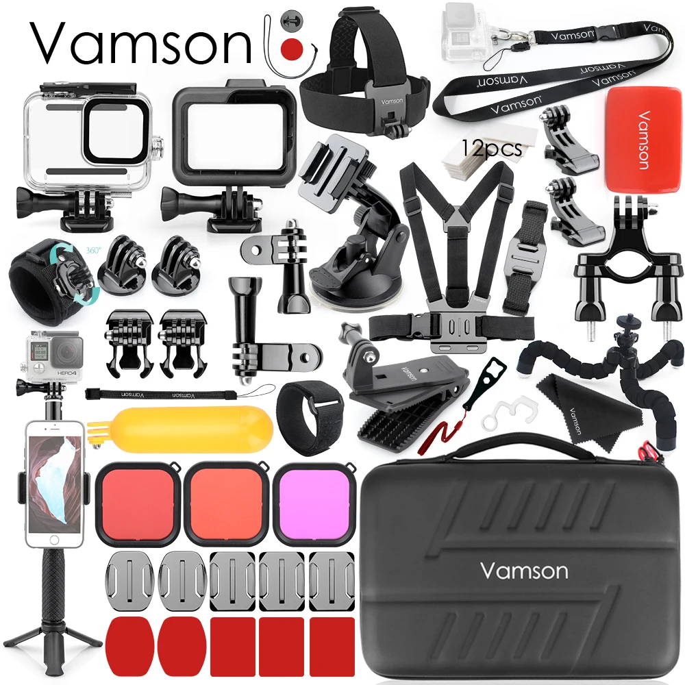 

Vamson Waterproof Housing Case Accessories Kit for GoPro Hero 8 Black Monopod Chest Strap Mount for Gopro 8 Sports Camera VS20