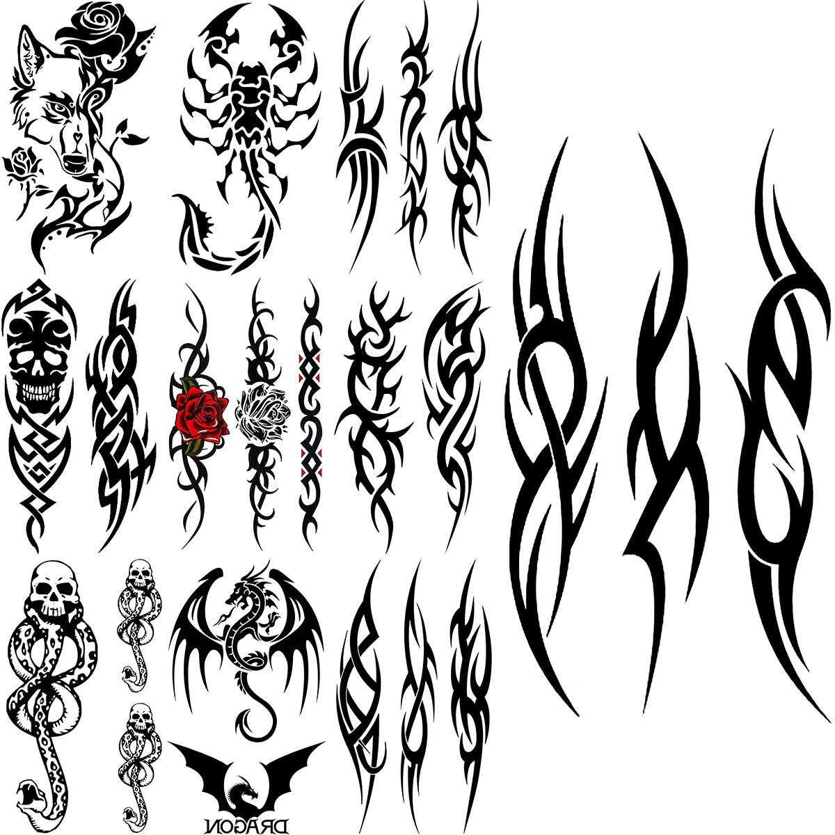 Временные татуировки для взрослых черные шипы тотем женщин волк Скорпион змея
