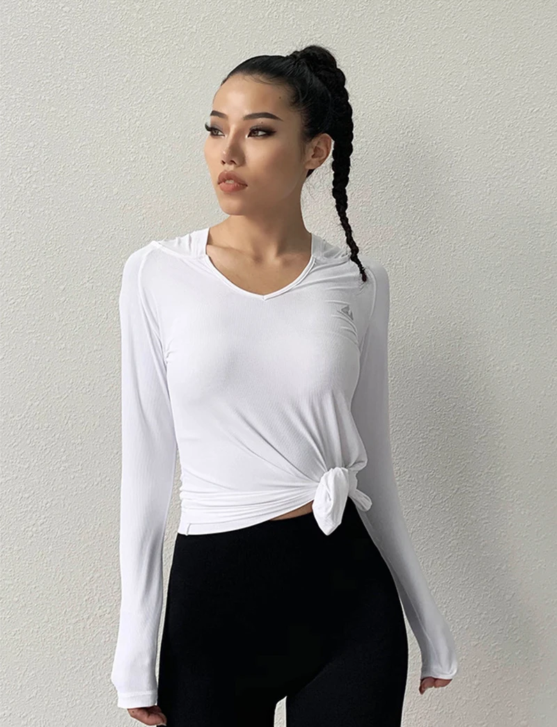 SALSPOR Gym Women Yoga Shirt Long Sleeve Hooded Sport T Shirt Absorb Sweat Quick Dry Workout Tops Fitness Running Sportswear