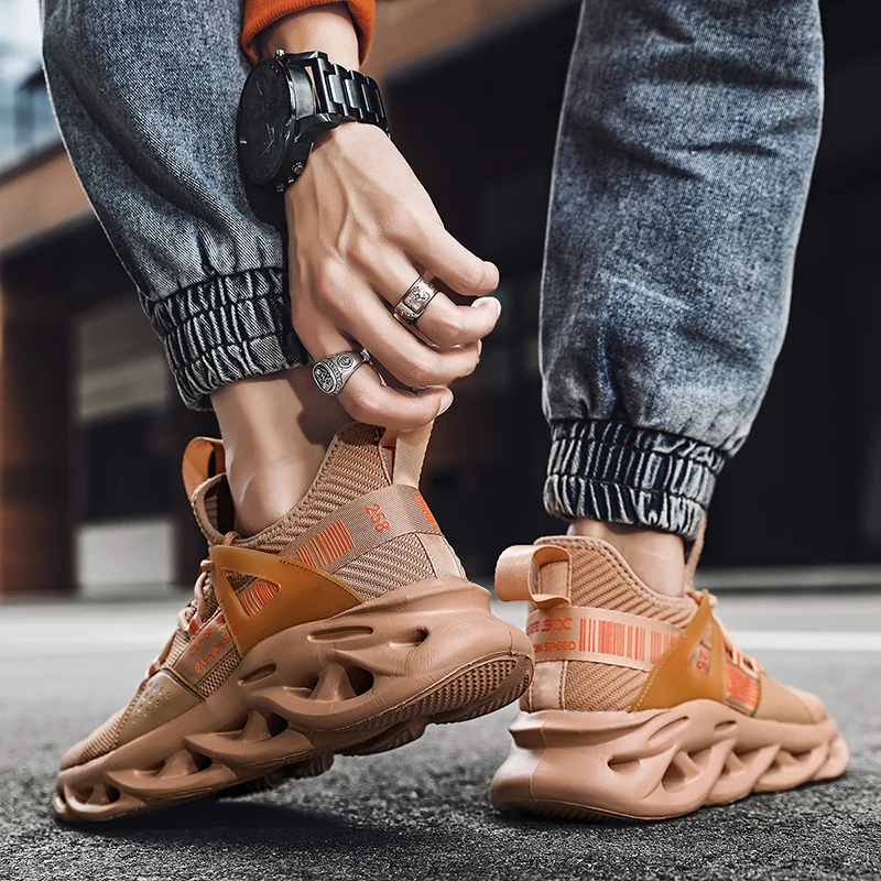 Brown Lightweight Men Running Shoes Fashion Unisex Blade Sneakers Big Size Outdoor Male Athletic Shoes Mesh Jogging Sneakers Men