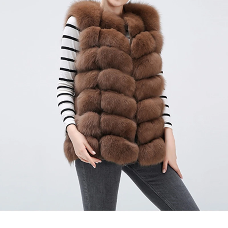 new real fox fur women's vest leather fashion luxury thick warm jacket jacket solid color fur vest women's coat