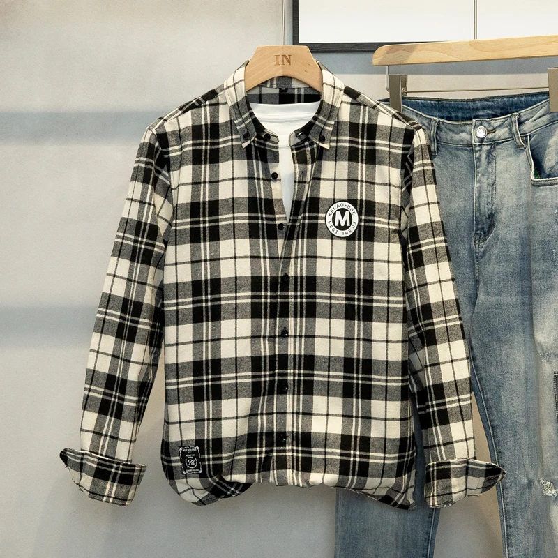 

2021 long sleeve spring check shirt men's brand casual shirt fashion fall shirt men's coat