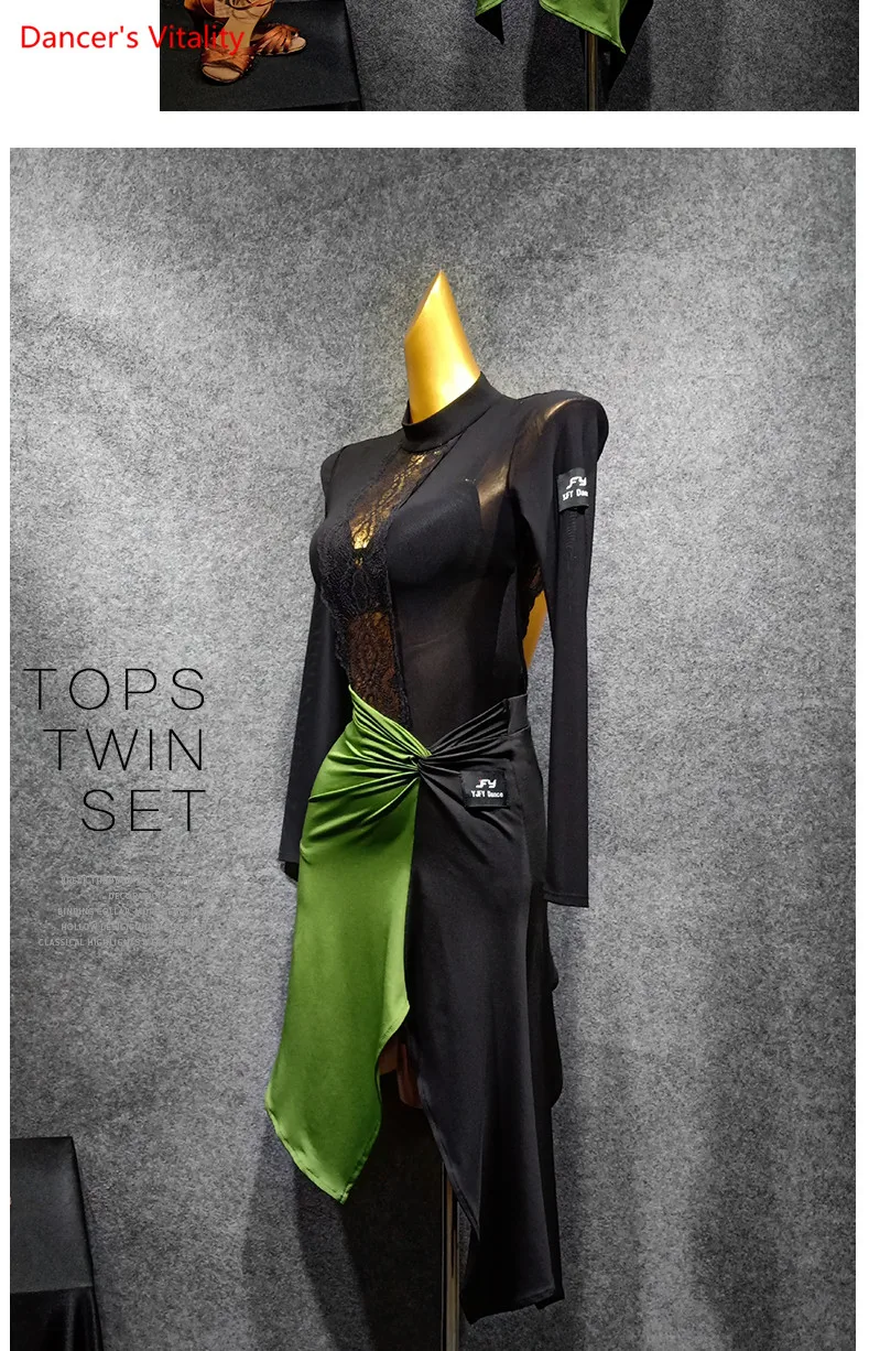 

Dance Skirt For Latin New Women splice Latin Dance Skirt Adult Black green Rumba Skirt Standard Women Latin Skirt