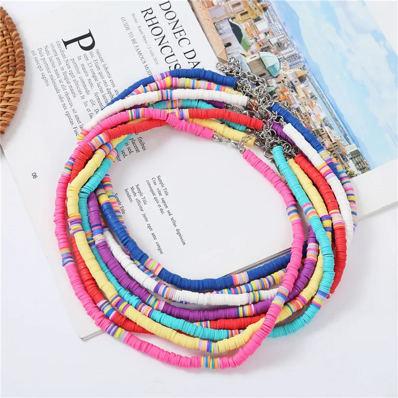 

2020 New Boho Choker Necklace for Women Handmade Colorful Polymer Clay Beads Collier Necklaces Femme Jewelry Chains
