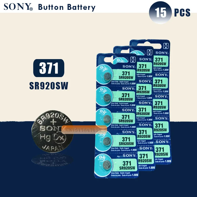 15 шт. Sony 100% оригинальный 371 SR920SW 920 1 55 в часовая батарейка Кнопочная сделано