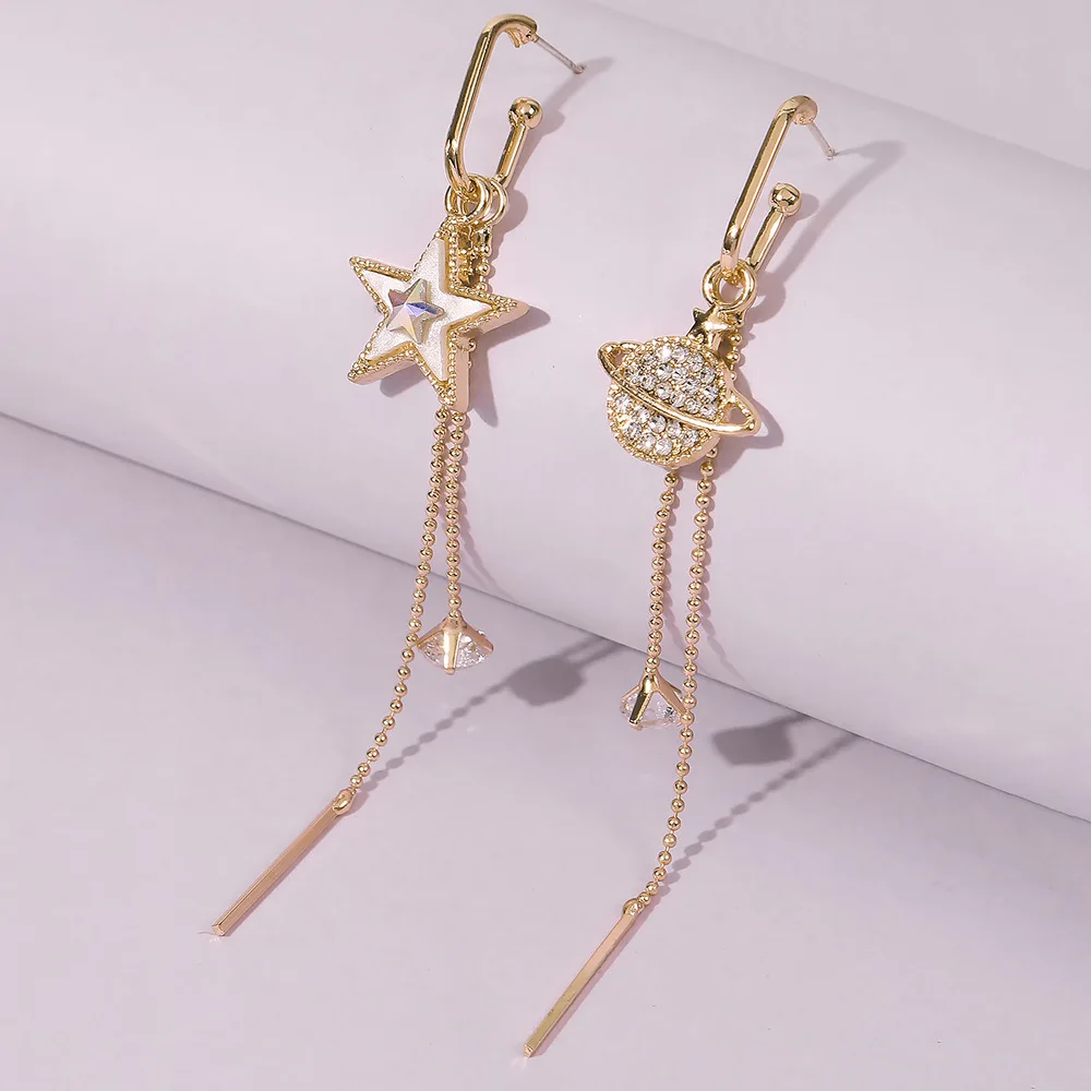 

2021 Новое поступление асимметричные серьги с кристаллами для женщин длинной кисточкой планета и брелоком в форме звезды висячие индивидуал...