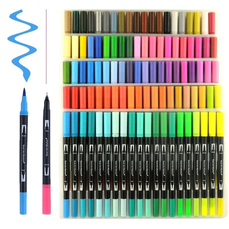 

100 Colors Dual Tip Brush Marker Pens Set Art Markers Fine Tip Highlighter for Coloring Books Calligraphy Bullet Journal Drawing