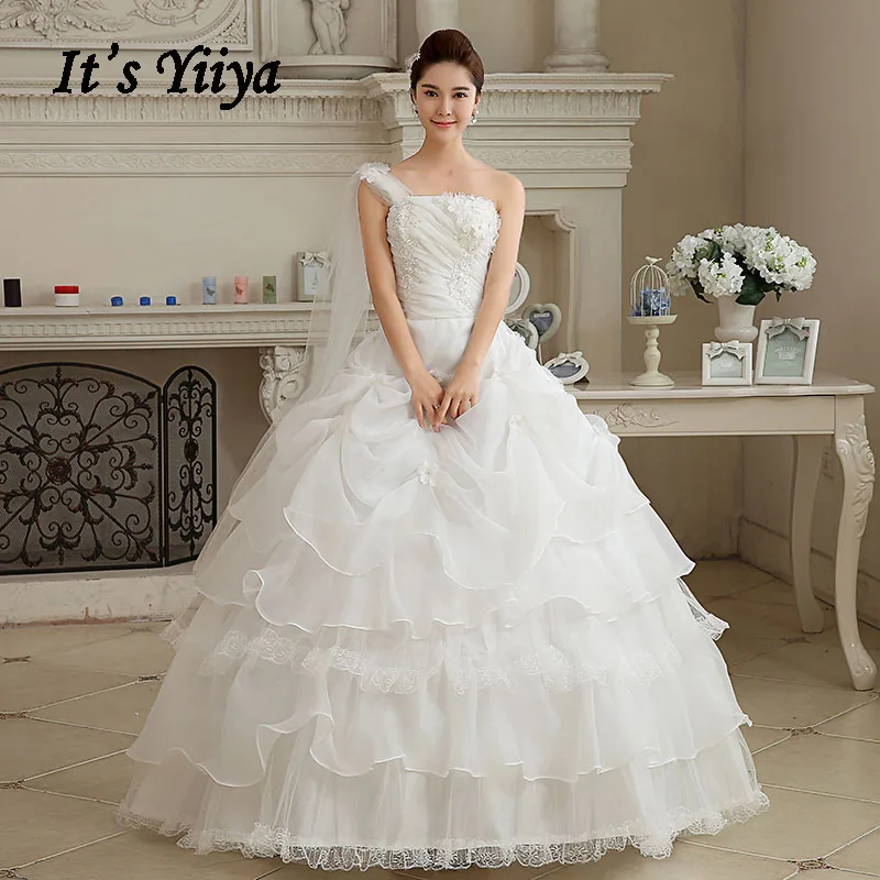 Женское свадебное платье It's Yiiya белое Многоярусное на одно плечо с рюшами и