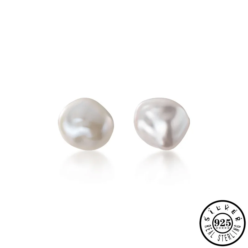 

925 Sterling Silver Natural Unique Baroque Freshwater Pearl Ear Studs Wedding Earrings for Women Silver 925 Fine Jewelry