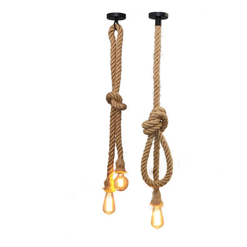 Винтажный Ретро подвесной светильник s из пеньковой веревки промышленный