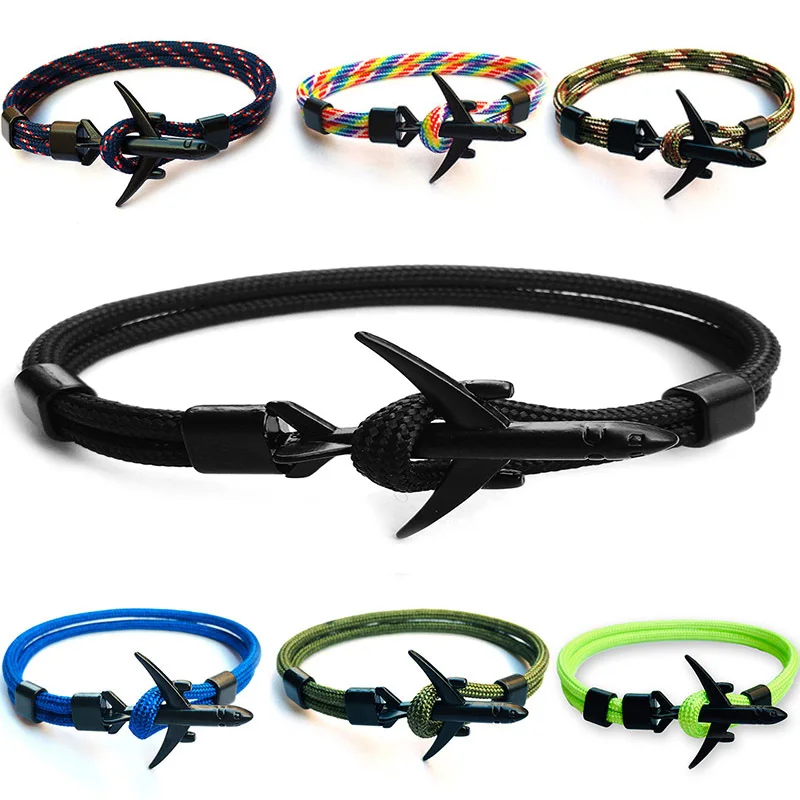 Оптовая продажа красный черный браслет с самолетом многослойная веревочная цепь