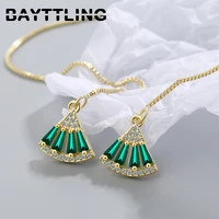 bayttling silver color 110mm tassel green fan zircon pendant earrings for woman fashion gift wedding jewelry