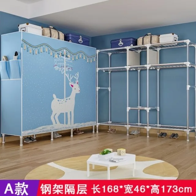 

Cloth Wardrobe Steel Pipe Thickening Reinforced Thickening All Steel Frame Simple Double Fabric Storage Cabinet Economy Wardrobe