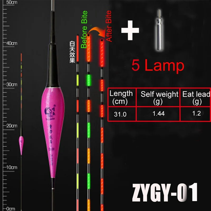 ZYGY-01 1 Набор, светодиодный, умный, светящийся, Гравитационный зондирующий чип, фиксатор, вертикальный, дрифт, рыбий Поплавок+ 1 шт. батарея, для наружного кемпинга, ночного рыболовства, инструменты - Цвет: ZYGY-01