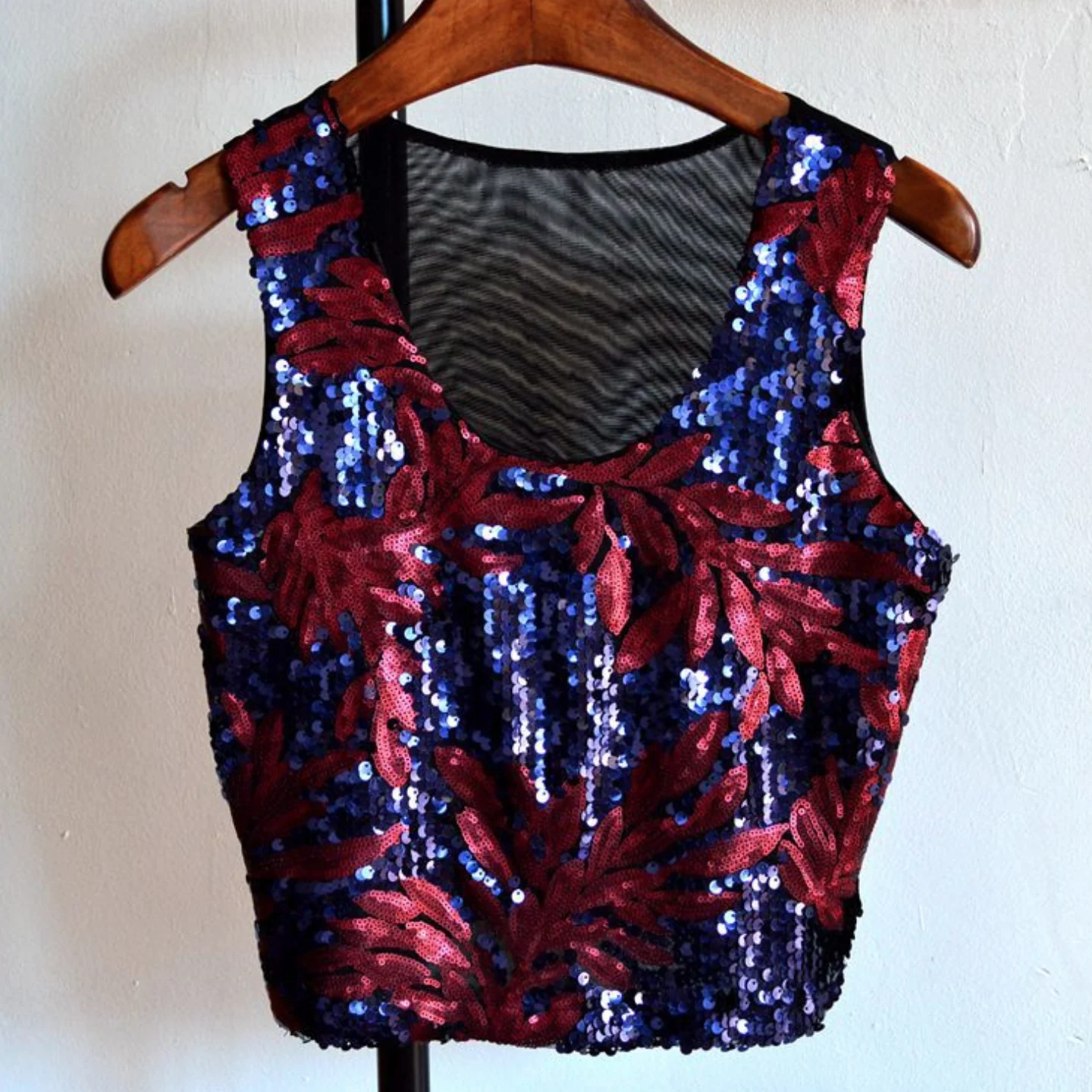 Женский винтажный топ с разноцветными блестками летний сексуальный короткий