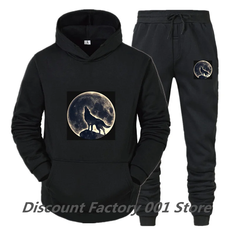 

Winter Hoodie Sets Men Fashion Fleece Red Hoodies Brand Pants Casual Jogger Suit Tracksuit Sweatshirt Woman Pullover Wolf