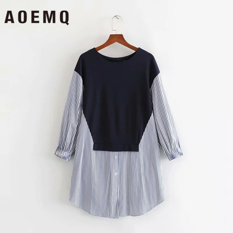 AOEMQ модные платья пэчворк синий/черный креативное английское платье в полоску