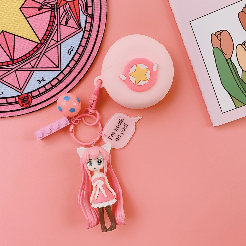 

Cute Pink Girl Earphone Case for Huawei Freebuds 3 Cover Bluetooth Earphone Charging Box Silicone Protetct Sleeve with Keyring