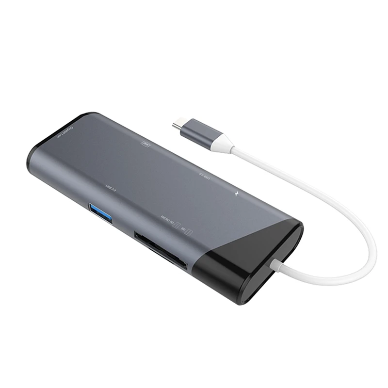 Концентратор Type C конвертер Hdmi + гигабитный сетевой кабель Usb зарядка Sd/Tf