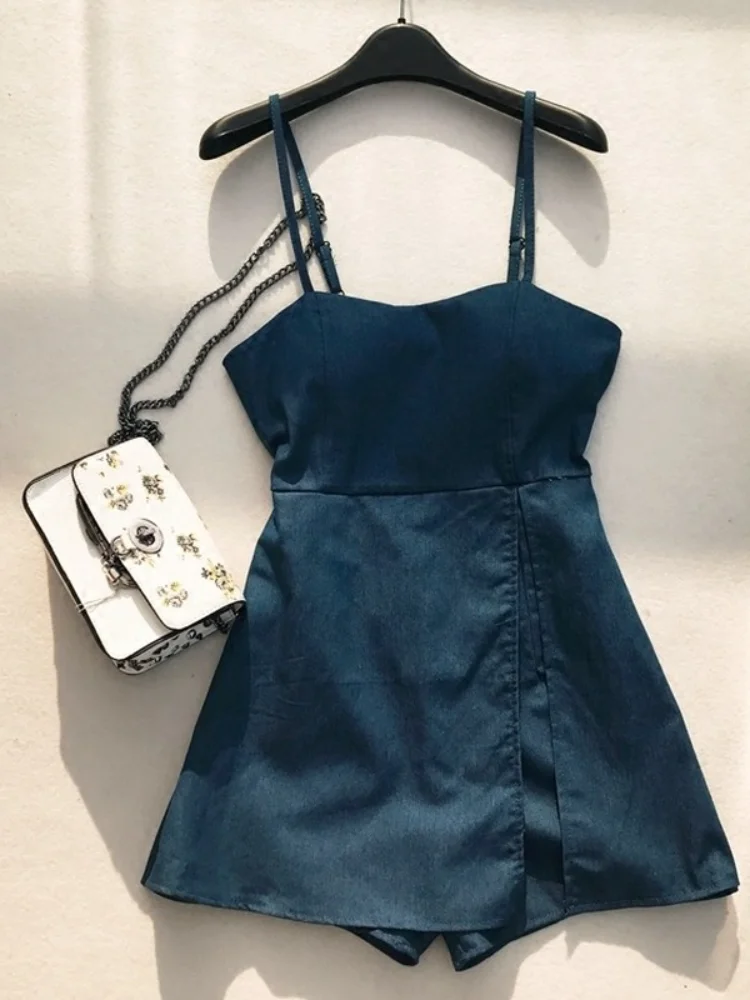 2021 летние новые джинсовые женские комбинезоны и Комбинезоны Короткие Голубые