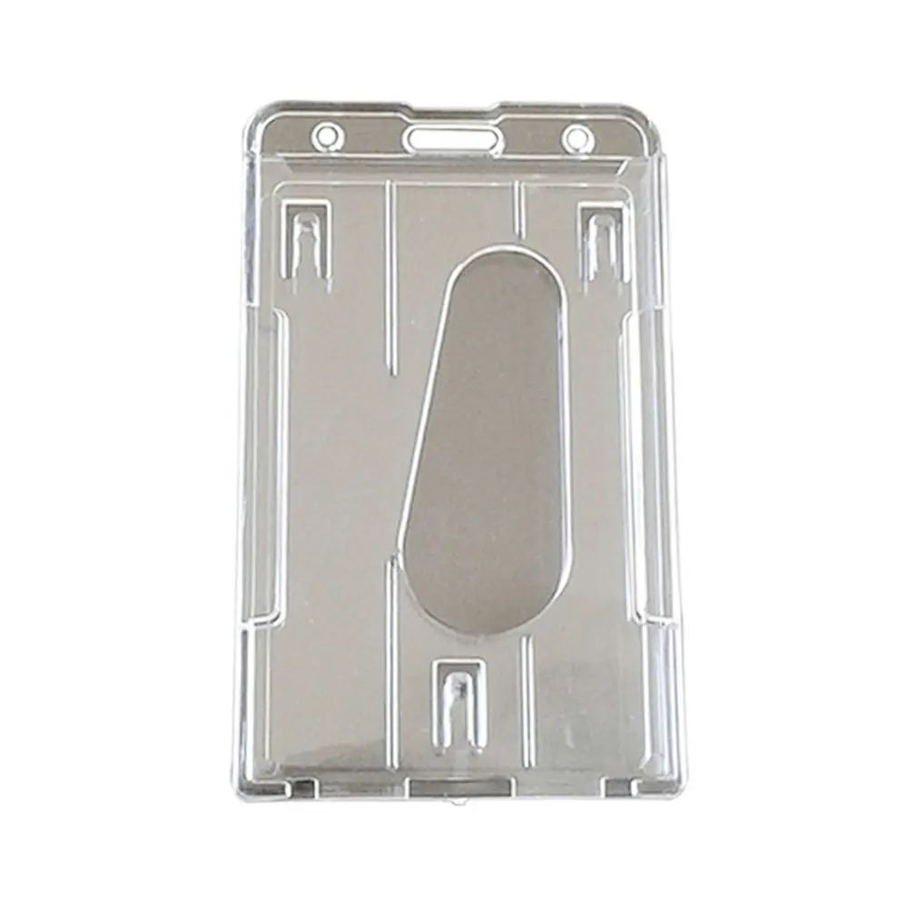 1Pcs Hard Plastic Double-faced Card Holder Transparent Clear Horizontal ID Badge Holders Cover Easy Access Thumb Notch | Канцтовары для