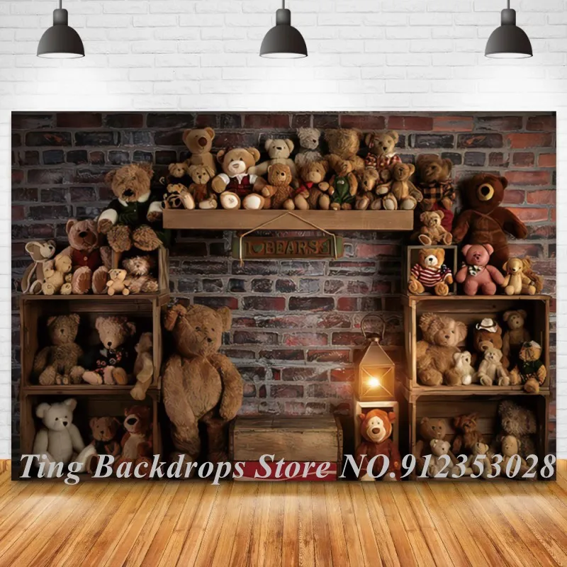 

Old Stone Brick Wall Children Room Interior Photo Background Wooden Toy Shelf Newborn Baby Kids Portrait Backdrop Photography