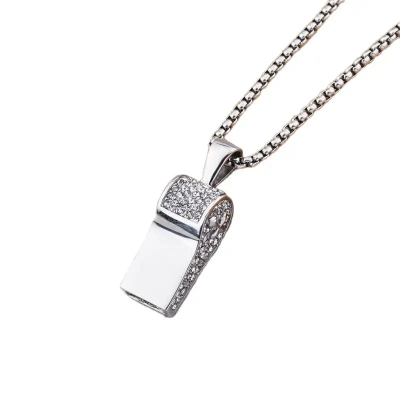 New Pave setting full rhinestones whistle pendant necklace men & ICED OUT Bling Bling Hip Hop fashion necklace CAGF0422