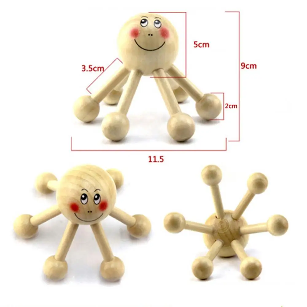 

50% Hot Sale Mini Six Legs Smilesing Face Wooden Massager Portable Anti Cellulite Scalp Roller