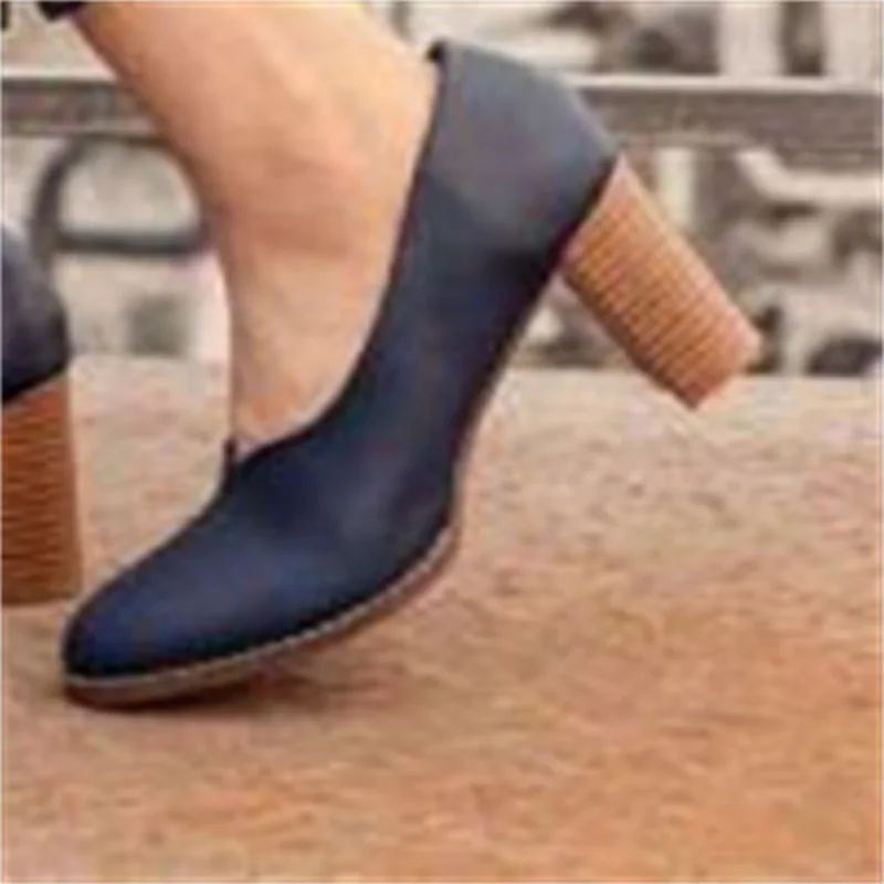 

Женские туфли на высоком толстом каблуке, простые весенне-осенние туфли в стиле ретро, оригинальные женские туфли желаний, 2020