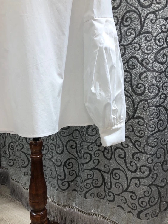 

2021 100%Cotton Shirts Spring Summer Designer Clothing Tops Women Embroidery Turn-down Collar Long Sleeve Casual White Shirt