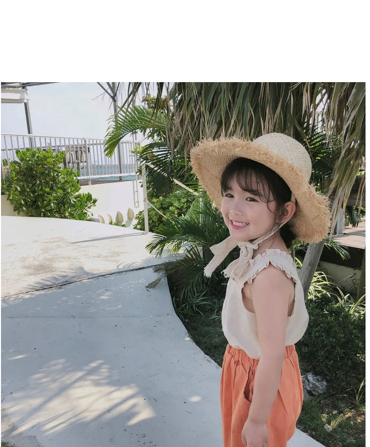 Футболка для девочек Милый хлопковый топ без рукавов с квадратным воротником на