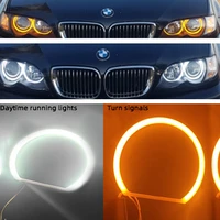 for bmw 3 series e36 headlight modification 131mmx4 two color white and yellow cotton lamp halo ring drl led angel eye kit