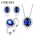 UMCHO, ювелирный набор из стерлингового серебра 925 пробы, нано синее сапфировое кольцо, кулон, серьги-гвоздики для женщин, брендовые ювелирные украшения, высокое качество