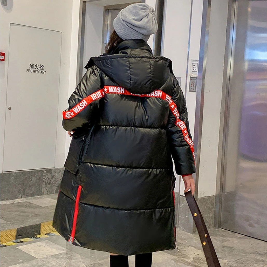Новинка 2020 зимнее блестящее пальто женский свободный длинный пуховик Женская