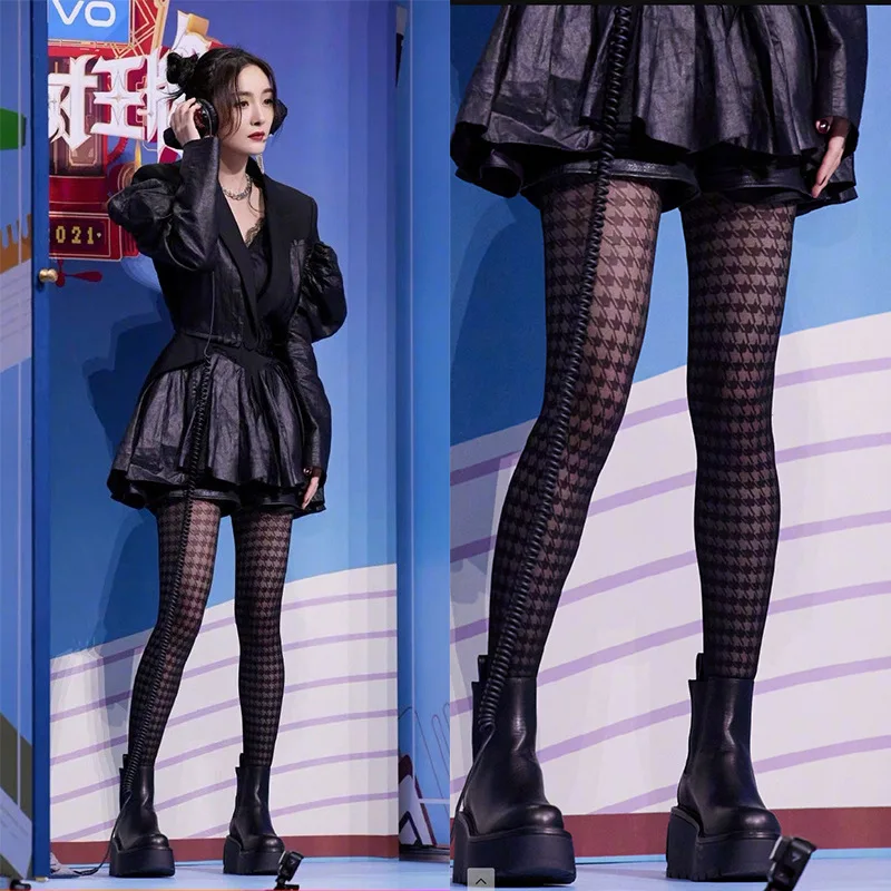 

Lolita Stocking Loli Cosplay Sexy Grid Lcae Tights Women Black White Houndstooth Bowknot Japan Girl Silk Stockings
