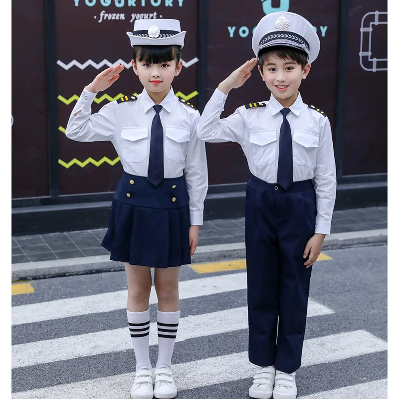 Летная форма для девочек и мальчиков маскарадный костюм стюардессы костюмы на