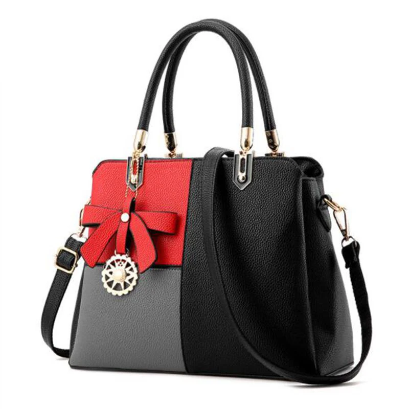 Винтажная женская сумка на плечо цветная кожаная с верхней ручкой через бантом