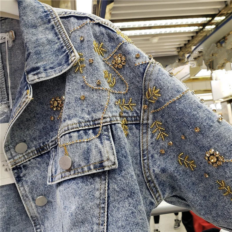 Куртка женская джинсовая короткая свободного покроя верхняя одежда из денима в