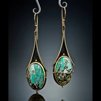 creative and popular retro gothic golden marble ladies earrings fashion drop shaped floral color turquoise earrings wholesale