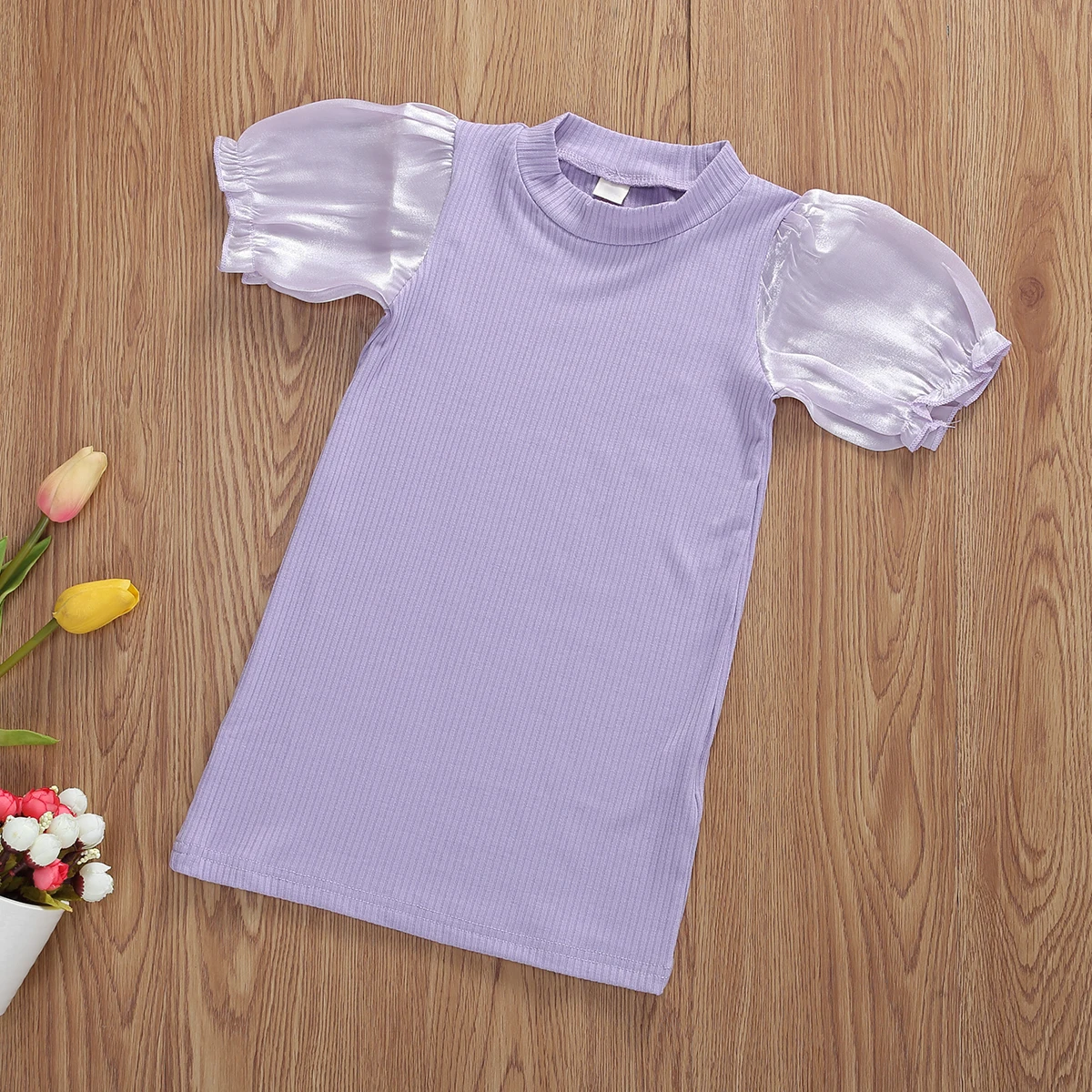 Трикотажное платье принцессы с коротким рукавом и буффами | Детская одежда обувь