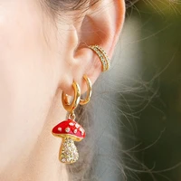 new trendy colorful cute enamel mushroom pendant huggie hoop earrings for women best sell mushroom new styles earrings gift