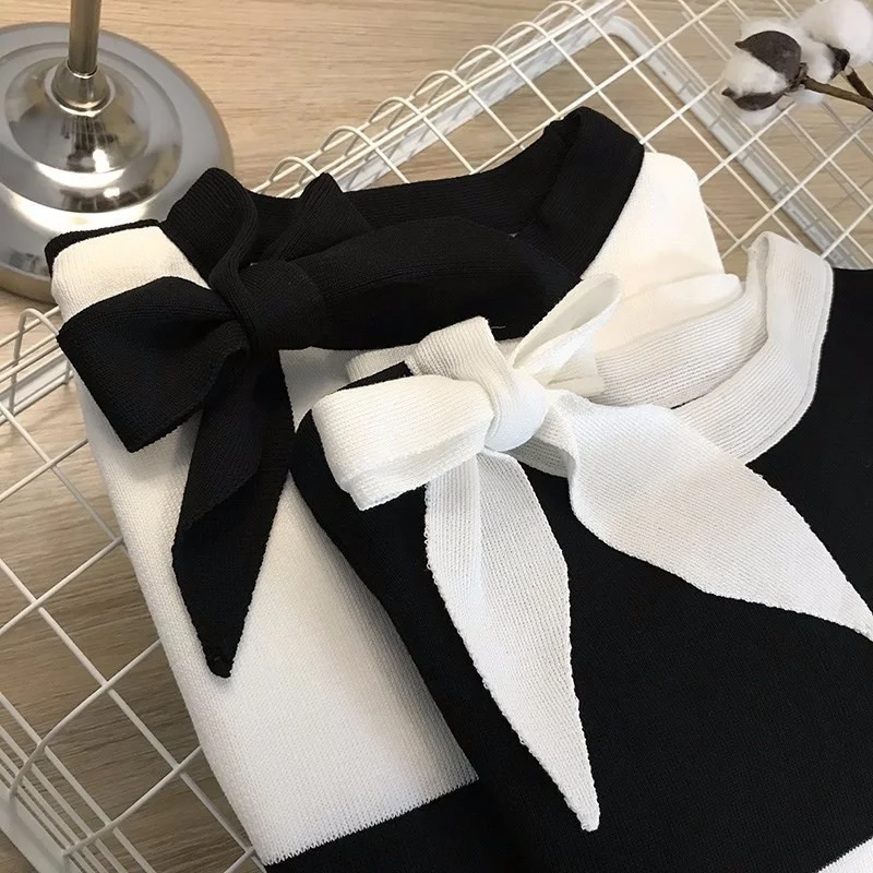 

Короткий свитер JCHB в стиле пэчворк с бантом, женский элегантный вязаный укороченный пуловер, корейские модные базовые облегающие свитера, Н...