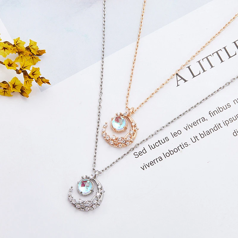 

Crystal Moon Opal Round Charm Necklace For Women Choker Collares Wedding Party Jewelry