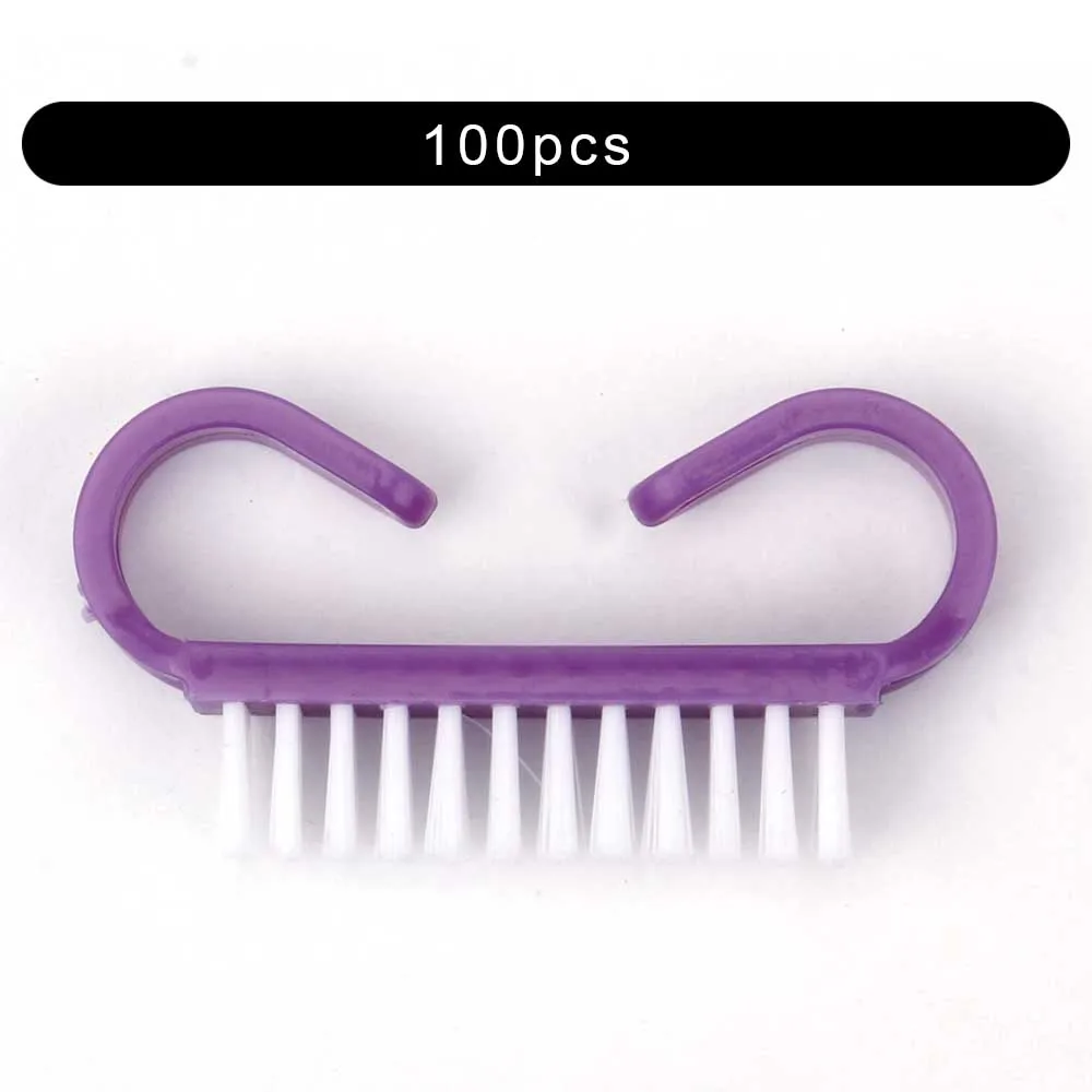100pcs Solid Purple 10/50/100 шт щеточка для чистки ногтей ручка Нейл-арт маникюра и педикюра, инструмент Пластик УФ-гель для ногтей для удаления для очистки от пыли Уход Макияж стиральная - Цвет: 100pcs Solid Purple