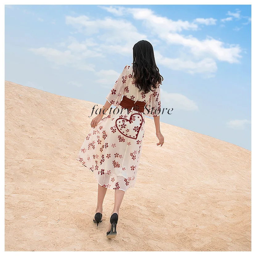 

A- Line Dress Chiffon Dress He Fu Kuan Retro Japanese Temperament High Waist Dress