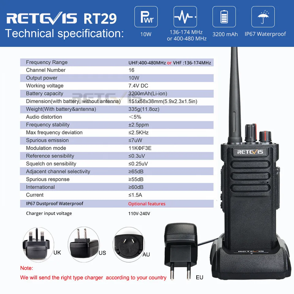 10 км коммуникационное решение RETEVIS RT97 Вт ретранслятор + 5 шт. водонепроницаемый